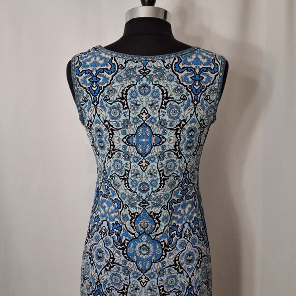 Y2k Max Studio Racing Blue Side Stripe Blue Floral Handkerchief Maxi Dress M - Picture 7 of 12